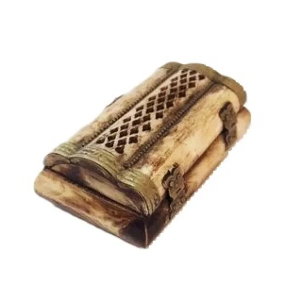 Vintage Brass Hammered Bone Box Keepsake Jewelry Lined Smoke Indian‎ Trinket